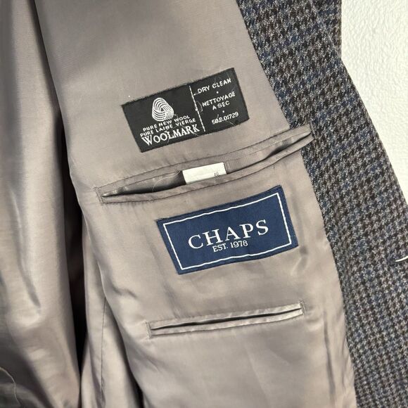 Chaps Woolmark Men’s Grey Blue Tweed 100% Wool 2 Button Blazer Sports Jacket 44L - Picture 8 of 9